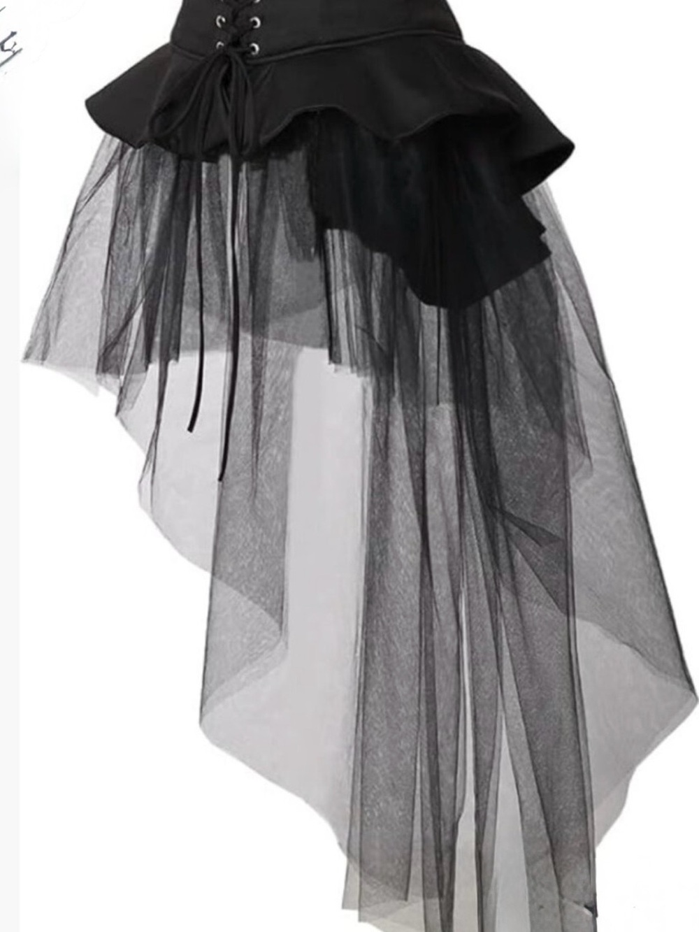 Black Gothic Asymmetric Tulle Skirt with Lace-Up Waist